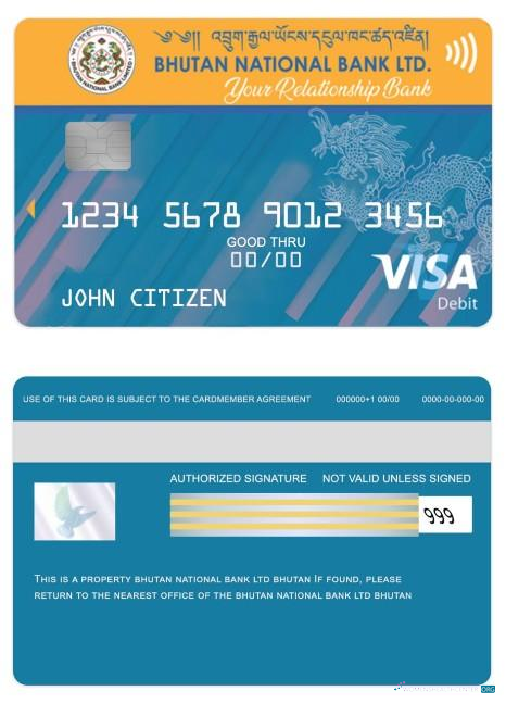 Download Bhutan national bank LTD visa debit card Photoshop template
